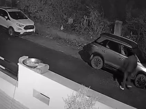 कार का सायरन बजते ही भागे चोर।