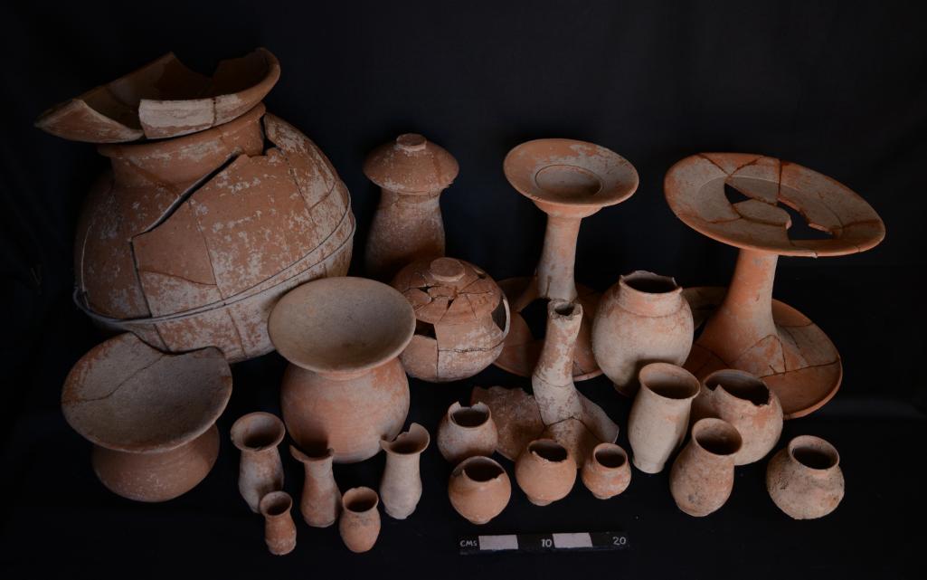 Clay pots found during excavation in Rakhigarhi.