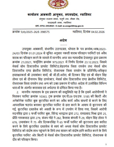 आबकारी आयुक्त द्वारा जारी आदेश।