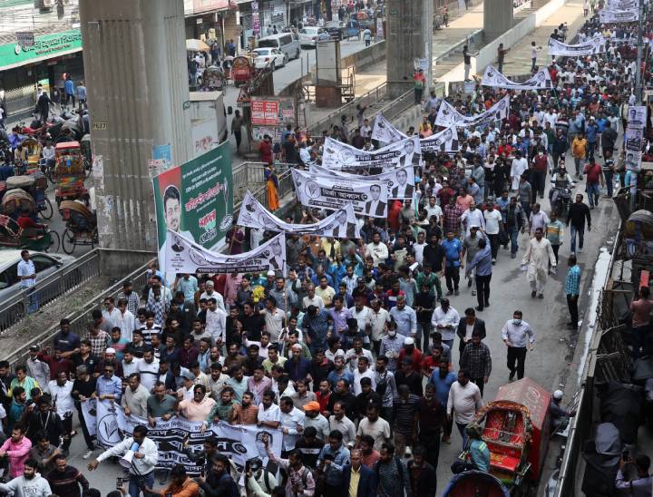 बांग्लादेश की प्रमुख पार्टी बीएनपी ने 29 जनवरी को ढाका में चुनाव को लेकर प्रचार किया।