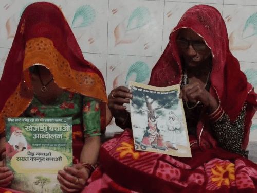 फोटो जैसलमेर के लाठी इलाके के धोली गांव की है। यहां रतनी देवी, बहू निरमा के साथ 3 फरवरी से अपने घर में अनशन पर हैं। बेटा राधेश्याम वन्यजीव प्रेमी था। 23 मई 2025 को एक सड़क हादसे में मौत हो गई थी।