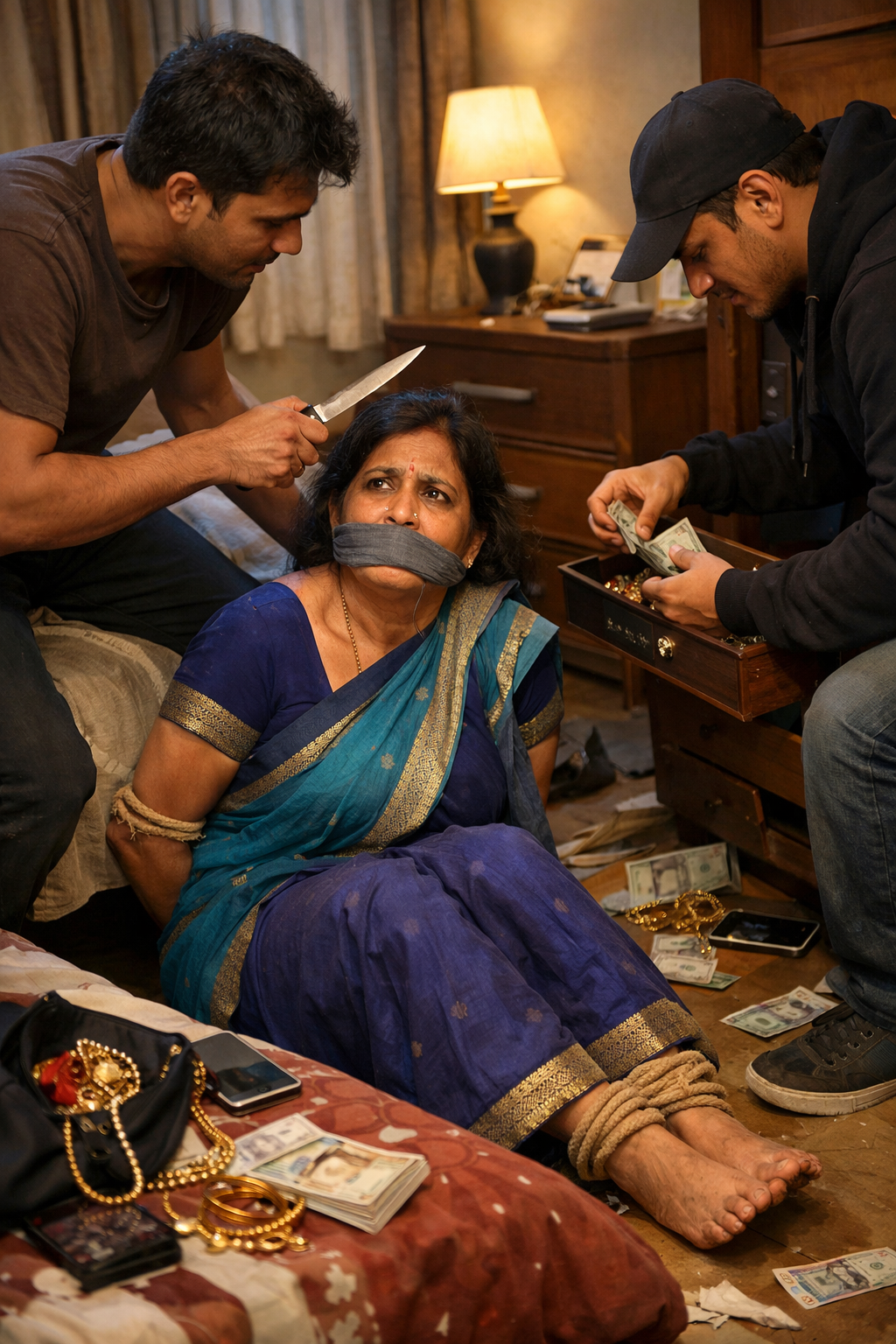 महिला कर्मचारी को उसी के घर में बंधक बनाकर लूट की वारदात हुई। (फोटो-एआई जेनरेटेड)