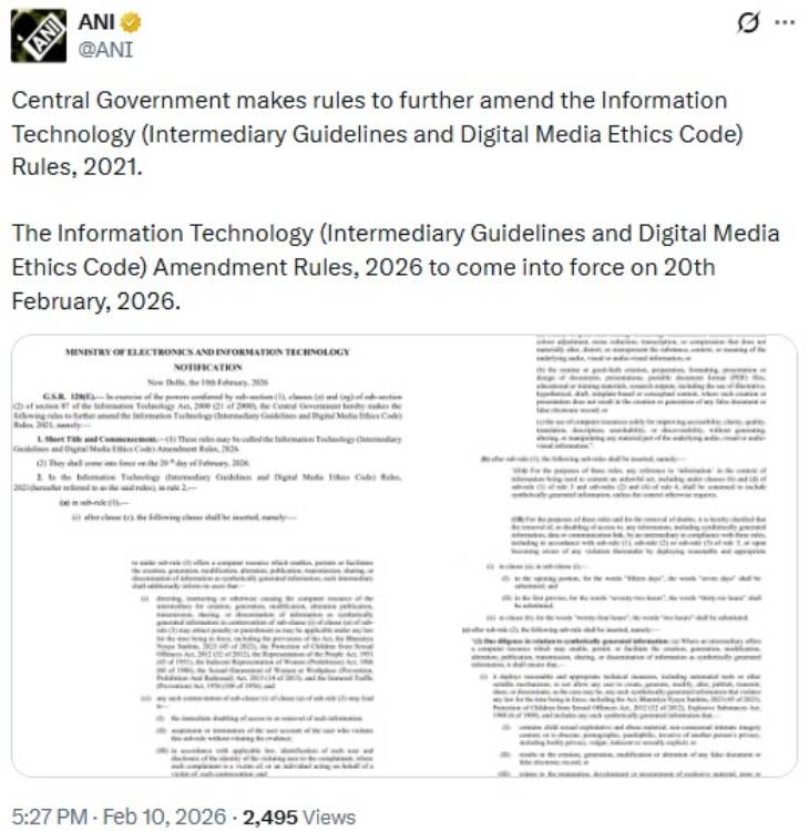 AI कंटेंट पर 20 फरवरी से लेबल लगाना जरूरी, सरकार का सोशल मीडिया प्लेटफॉर्म्स को आदेश
