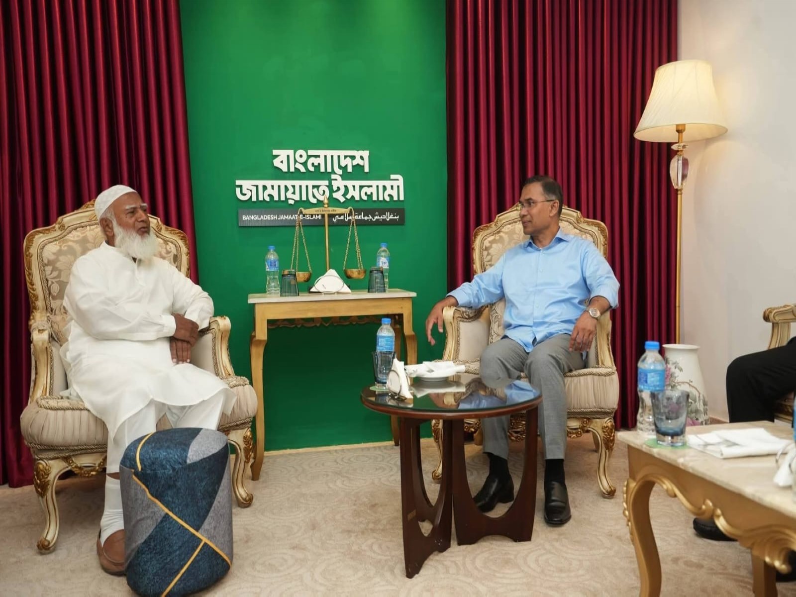 Bangladesh's newly elected PM Rahman and Jamaat chief Shafiqur Rahman during a meeting.
