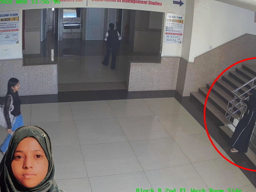 CT यूनिवर्सिटी में सीढ़ियों की स्टील की रेलिंग पर बैठती हुई छात्रा, इसी दौरान संतुलन बिगड़ने से वह नीचे गिर गई। इनसेट में मृतका की फाइल फोटो।