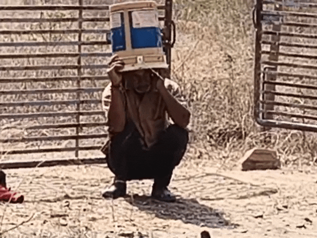 मधुमक्खी के हमले से बचता एक ग्रामीण।