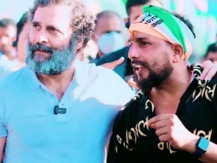 ग्वालियर से गिरफ्तार कांग्रेस नेता जितेंद्र यादव की राहुल गांधी के साथ तस्वीर।