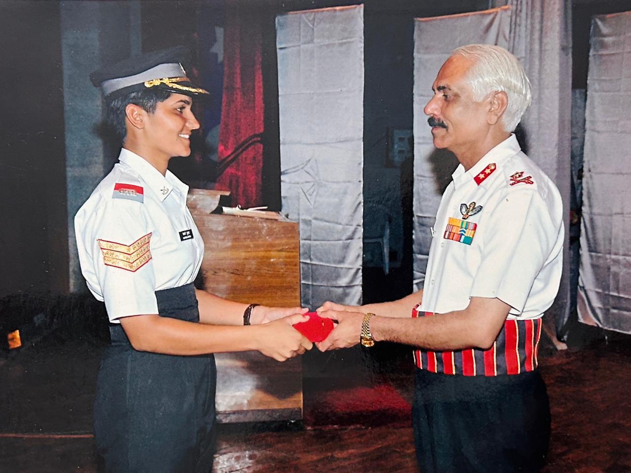 Commandant presenting medal for best cadet in academics among more than 400 cadets at OTA Chennai
