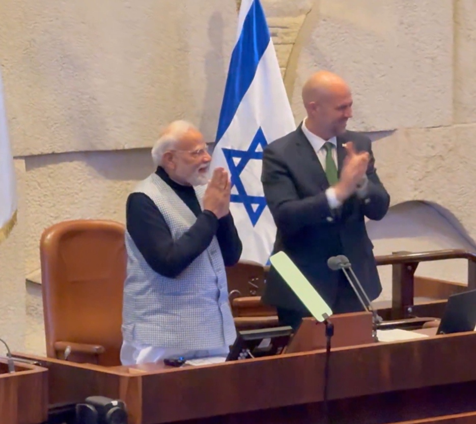 Israeli Parliament Speaker Amir Ohana welcomed PM Modi in Knesset in Hindi. He said welcome to Jerusalem.