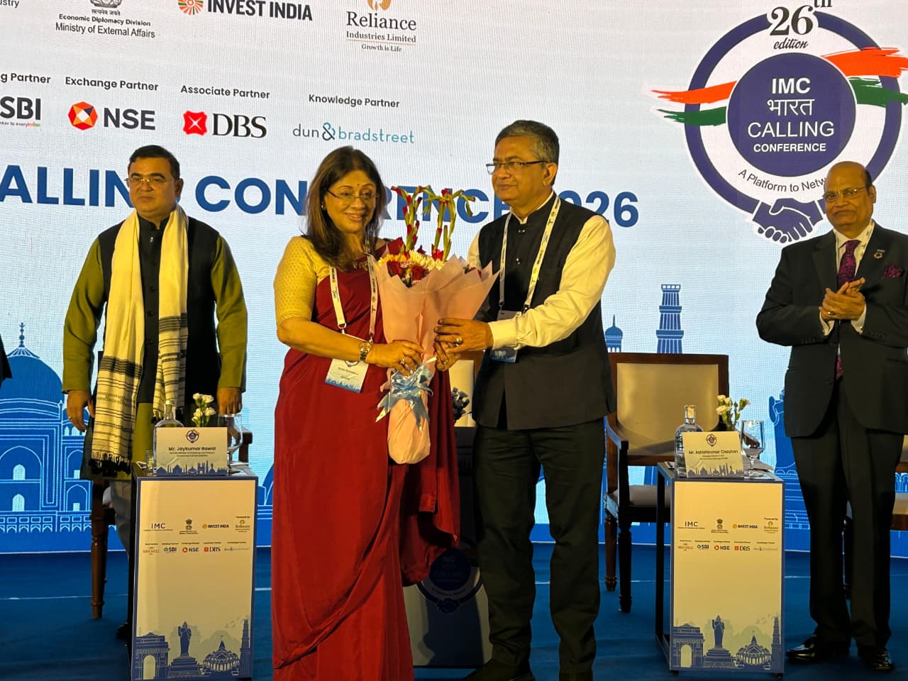 नेशनल स्टॉक एक्सचेंज (NSE) के MD और CEO अशिश कुमार चौहान शुक्रवार को IMC भारत कॉलिंग कॉन्फ्रेंस 2026 के उद्घाटन सेशन में शामिल हुए।