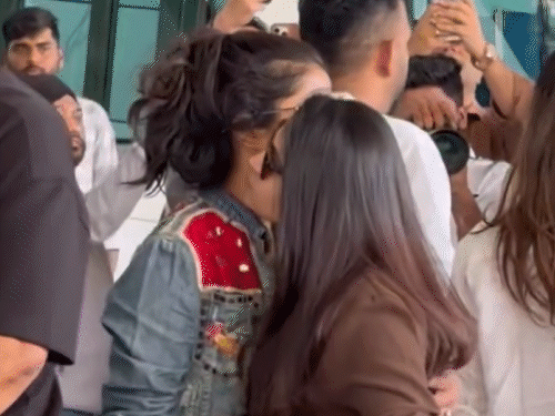 Stylist Shravya Verma left at Udaipur airport hugging a friend.