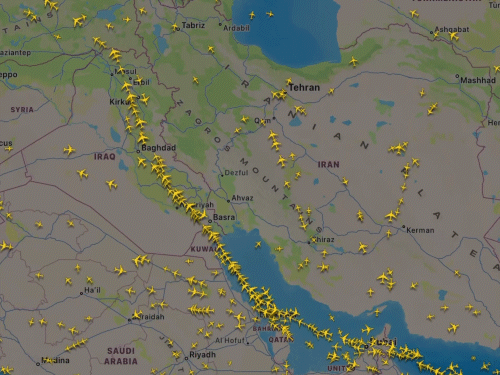 इजराइल और ईरान के एक-दूसरे पर हमले के बाद दोनों देशों ने अपना एयरस्पेस बंद कर दिया है। सोर्स- फ्लाइटरडार24