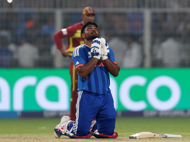 सैमसन विनिंग शॉट खेलने के बाद घुटनों पर बैठ गए।