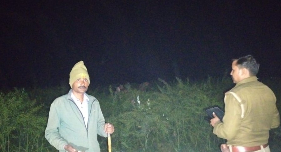 गांव में गश्त करती वन विभाग की टीम।