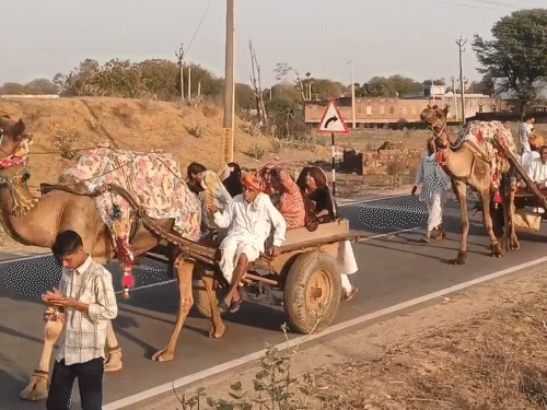 21 ऊंटगाड़ियों पर सवार होकर 200 लोग निकले।