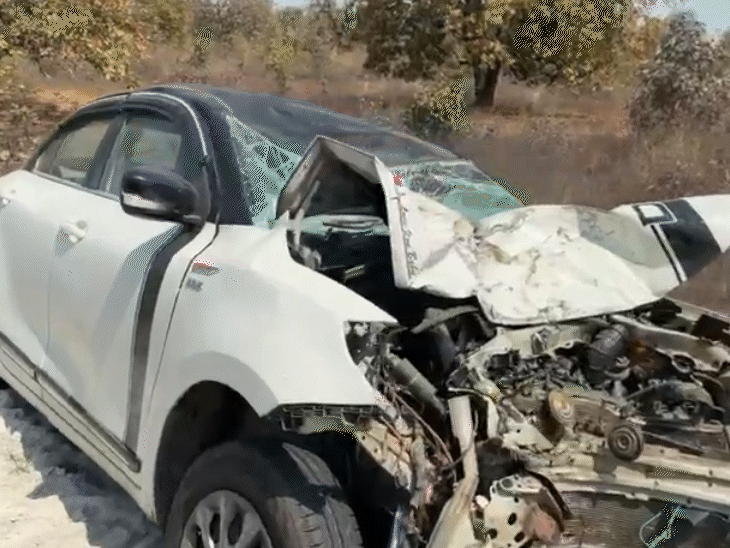 हादसे के बाद कार का आगे का हिस्सा बुरी तरह क्षतिग्रस्त हो गई।