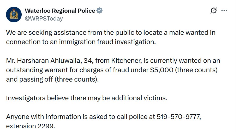 पुलिस की तरफ से आरोपी की धोखाधड़ी के बारे में की गई पोस्ट।