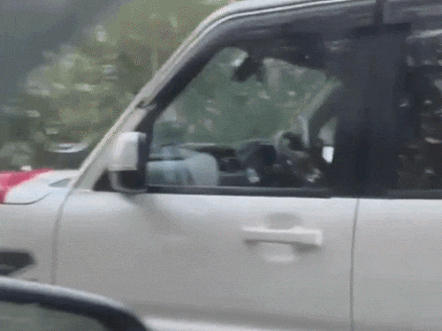 स्कॉर्पियो में बैठे दूल्हा-दुल्हन, इस दौरान दूल्हा खुद गाड़ी चला रहा है।