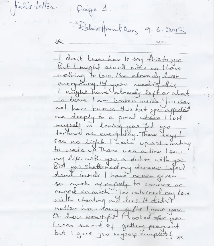 जिया खान का सुसाइड नोट।