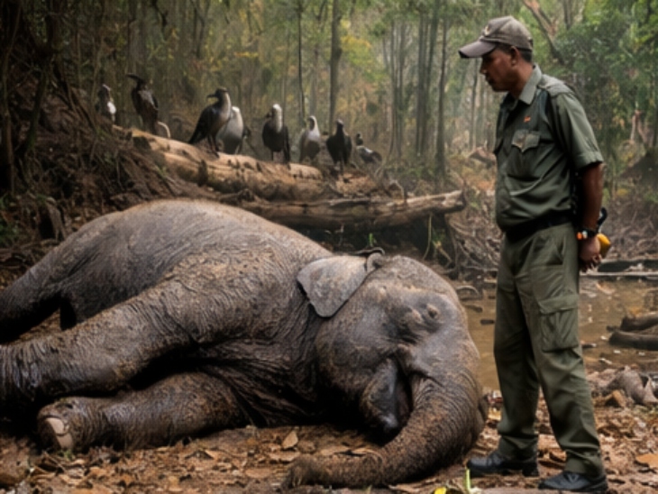 सात सालों में अलग-अलग कारणों से 63 हाथियों की मौत हुई है। (AI जेनरेटेड फोटो)