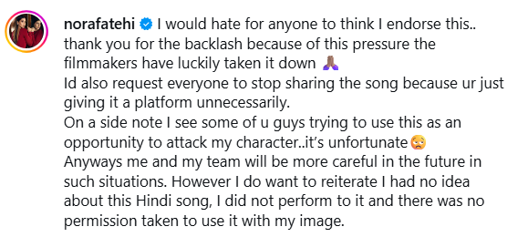 नोरा फतेही की वीडियो का कैप्शन।