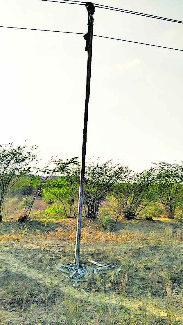 The dilapidated power line pole is always inviting accidents.