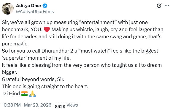 Aditya Dhar's tweet.