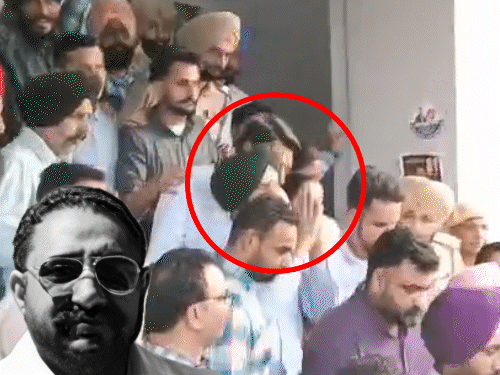 पूर्व मंत्री लालजीत भुल्लर (लाल घेरे में) अमृतसर कोर्ट से बाहर आते और अरदास के दौरान गगनदीप रंधावा की पत्नी और बच्चे। - Dainik Bhaskar