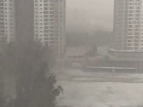 महाराष्ट्र के पुणे में तेज बारिश के साथ ओले भी गिरे।