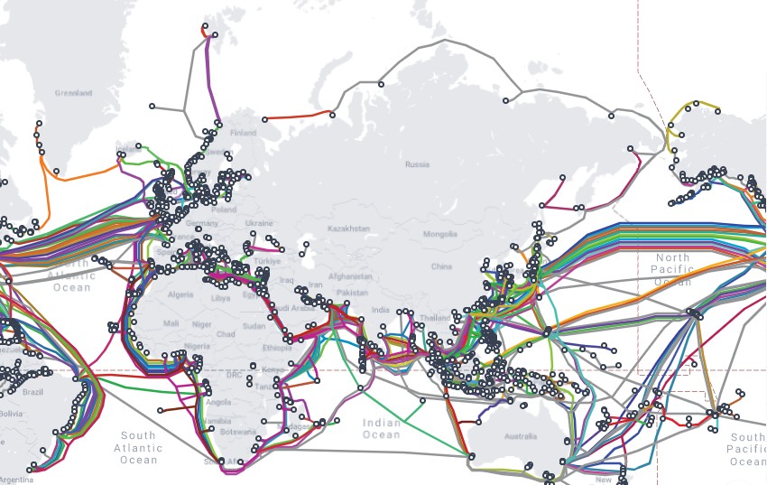 About 95 to 97% of the world's data is transferred through fiber optic cables. Photo source- https://www.submarinecablemap.com