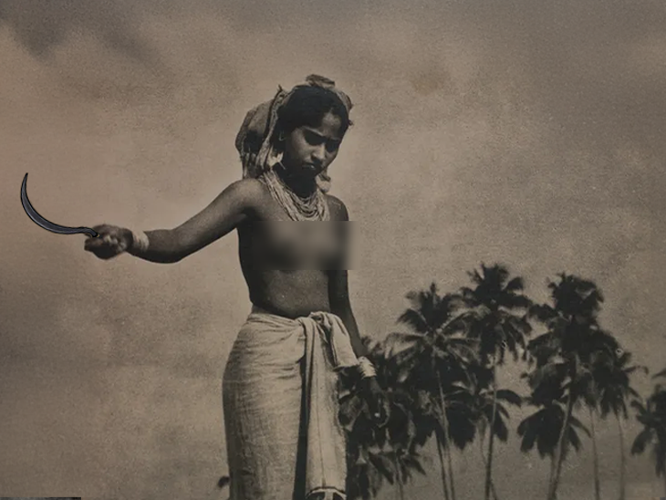 1940 के दशक की तस्वीर है। एक एझावा महिला ऊपरी शरीर ढंके बिना काम करती दिख रही है। हालांकि तब तक ज्यादातर जगहों पर ये प्रथा बंद हो चुकी थी। (Courtesy: Swaraj Art Archive)