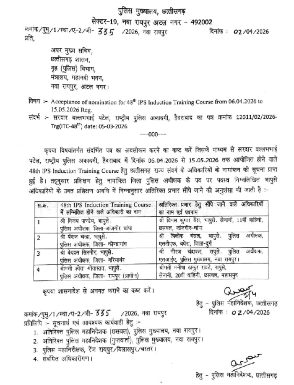 छत्तीसगढ़ डीजीपी ने आदेश को जारी किया है।