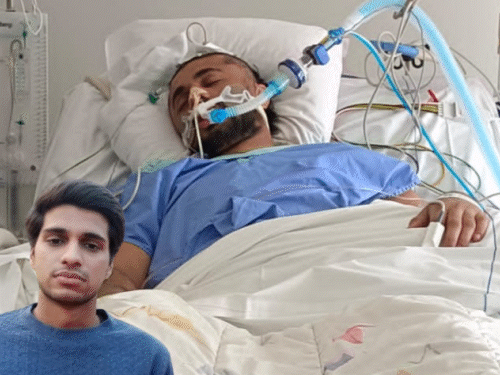 नीदरलैंड के अस्पताल में सागर राणा चार दिन तक जिंदगी और मौत के बीच जूझता रहा। इनसेट में सागर का फाइल फोटो। - Dainik Bhaskar