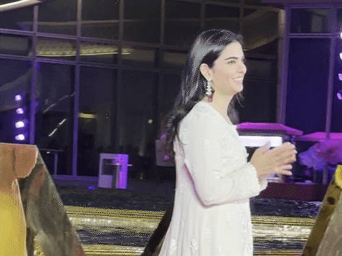 Isha Ambani was seen in white ethnic outfit at the event.