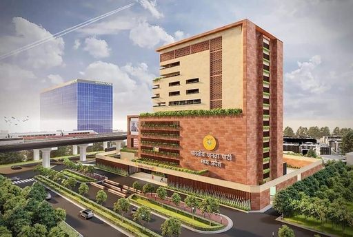 भोपाल में कुछ इस तरह बनकर तैयार होगा बीजेपी कार्यालय। हालांकि अभी इसका निर्माण कार्य चल ही रहा है।