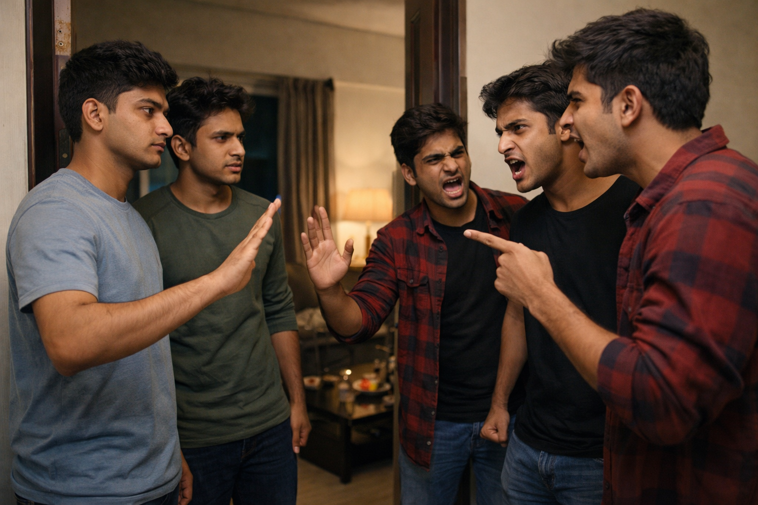 उसी बिल्डिंग में रहने वाले छात्र ने फ्लैट पर पहुंचकर उन्हें शांत रहने को कहा। (फोटो- एआई जनरेटेड)