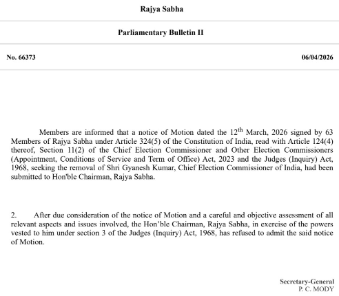 Letter issued by Rajya Sabha Secretariat.