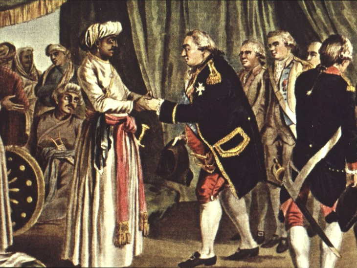1782 में मैसूर के शासक हैदर अली से मिलेत फ्रेंच एडमिरल सफ्रेन।