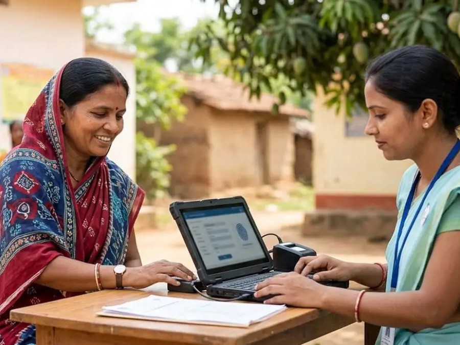 ई-केवाईसी कराती हुई लाभार्थी (फाइल फोटो )