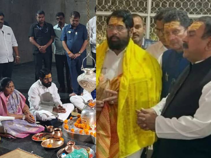 फोटो 2022 की है, जब एकनाथ शिंदे पत्नी के साथ ईशान्येश्वर मंदिर में दर्शन करने पहुंचे थे।