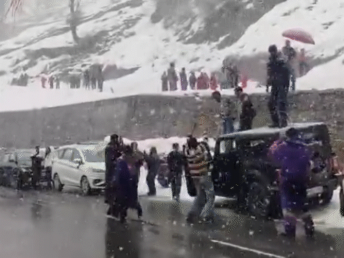 हिमाचलमध्ये बर्फ पाहून पर्यटक आनंदित झाले.