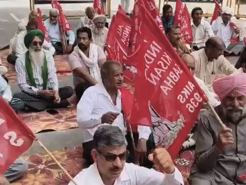 यमुनानगर में डीसी ऑफिस के नजदीक सड़क पर जाम लगा कर बैठे किसान।