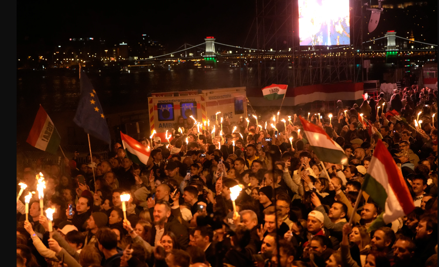 The celebration lasted till late night in Budapest, many people participated.