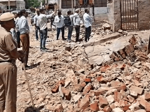 Police and other officials deployed at the spot