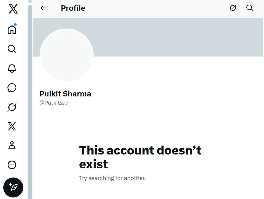 पुलकित के एकाउंट को सस्पेंड कर दिया गया है। उनकी यूजर आईडी सर्च करने पर अब यह दिखाई दे रहा है।
