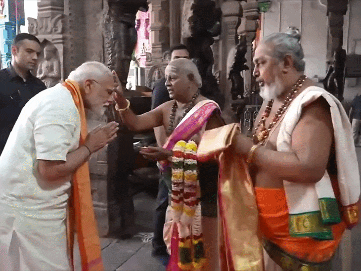 PM मोदी 1 मार्च को पहली बार तिरुपरनकुंद्रम पहुंचे थे। मंदिर के पुजारियों ने उन्हें पूर्ण कुंभम सम्मान दिया था।