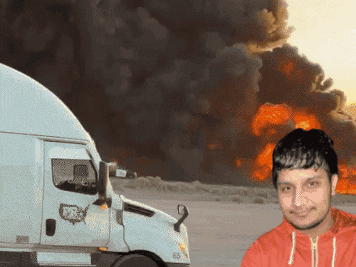 केलिफोर्निया में युवक के ट्रक में आग लगने से उसकी मौके पर ही मौत हो गई। इनसेट में युवक का फाइल फोटो।