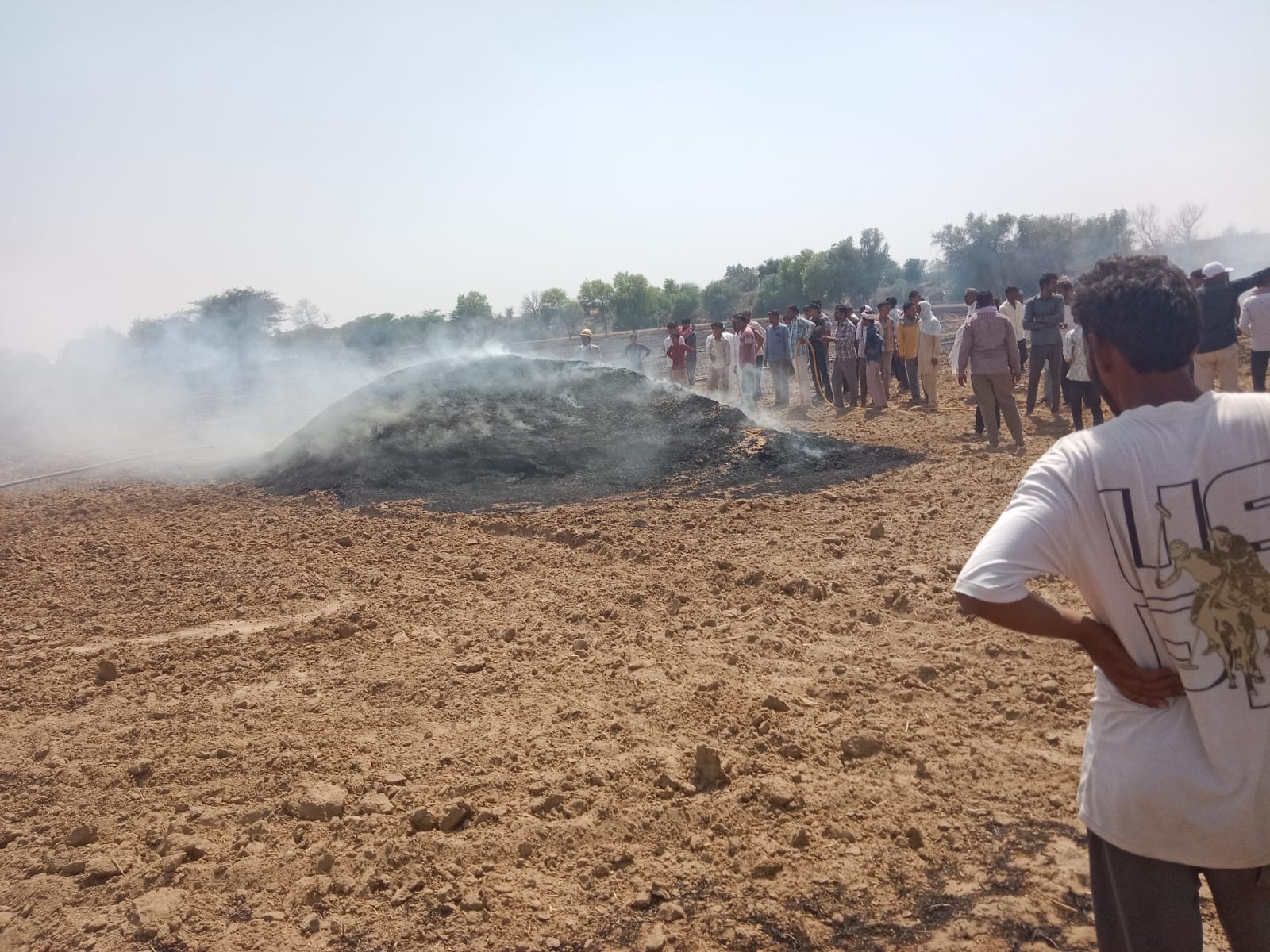 20 बीघा में गेहूं निकालने के बाद बचा अवशेष आग की भेंट चढ़ गया।