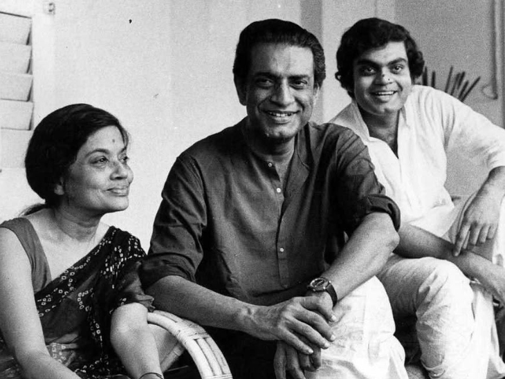 Picture of Satyajit Ray and Bejoy with their only son Sandeep Ray.