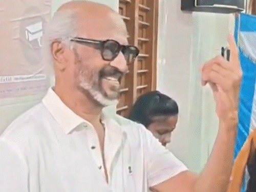 Rajinikanth left his home in Poes Garden in Chennai and reached the polling booth of Stella Maris School and voted.